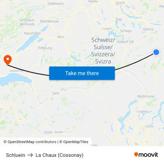 Schluein to La Chaux (Cossonay) map