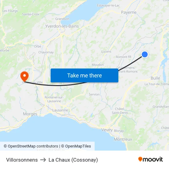 Villorsonnens to La Chaux (Cossonay) map