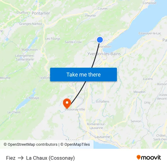 Fiez to La Chaux (Cossonay) map