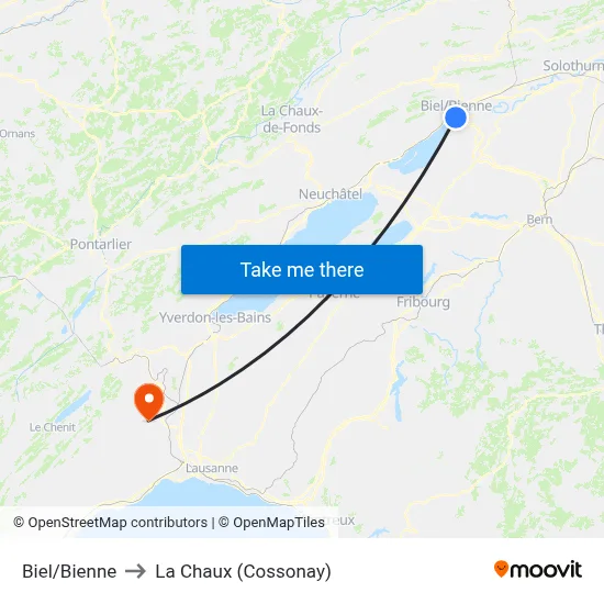 Biel/Bienne to La Chaux (Cossonay) map