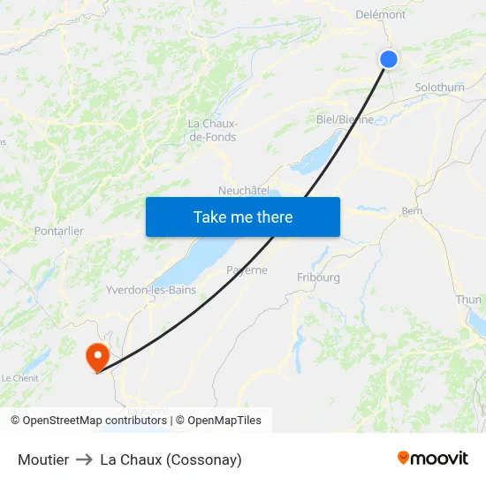 Moutier to La Chaux (Cossonay) map