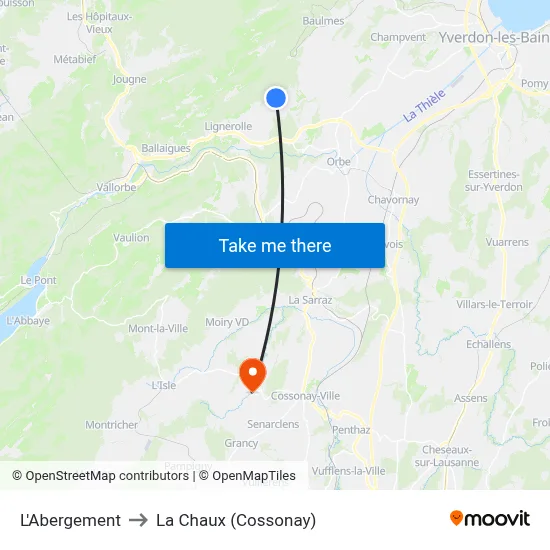 L'Abergement to La Chaux (Cossonay) map