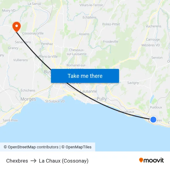 Chexbres to La Chaux (Cossonay) map
