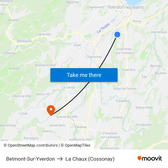 Belmont-Sur-Yverdon to La Chaux (Cossonay) map
