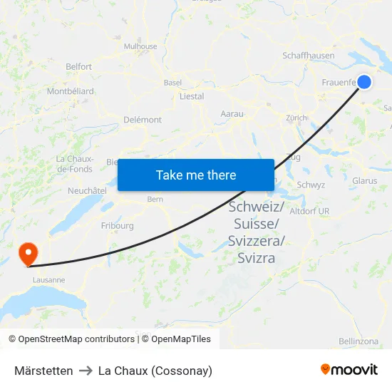 Märstetten to La Chaux (Cossonay) map