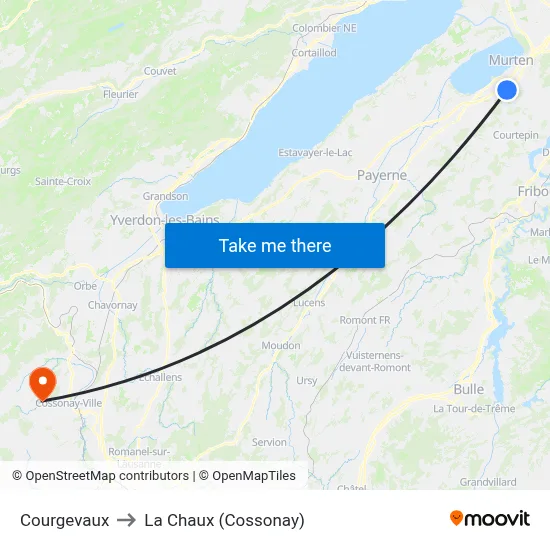Courgevaux to La Chaux (Cossonay) map