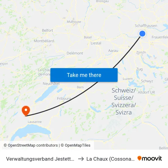 Verwaltungsverband Jestetten to La Chaux (Cossonay) map