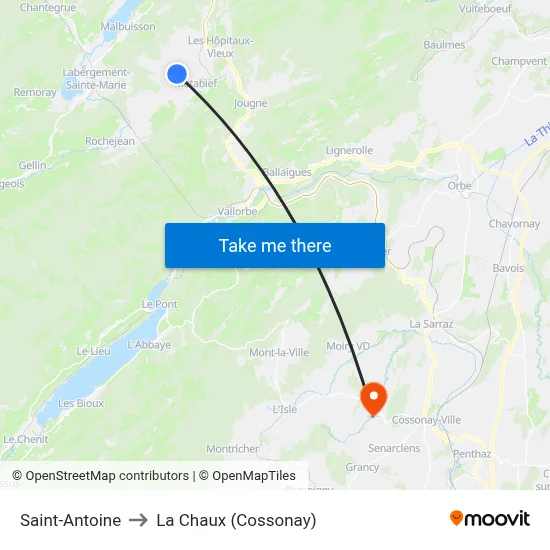 Saint-Antoine to La Chaux (Cossonay) map