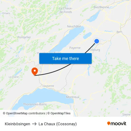Kleinbösingen to La Chaux (Cossonay) map