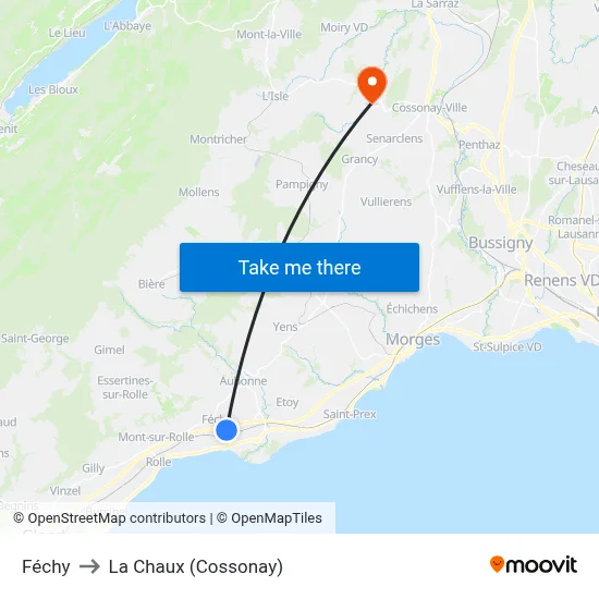 Féchy to La Chaux (Cossonay) map