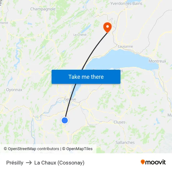 Présilly to La Chaux (Cossonay) map