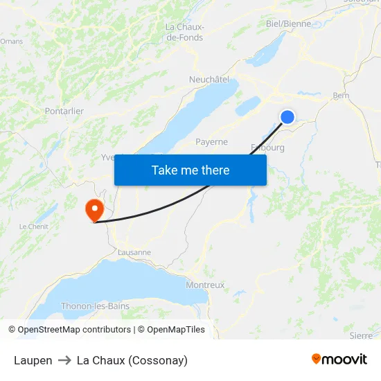 Laupen to La Chaux (Cossonay) map