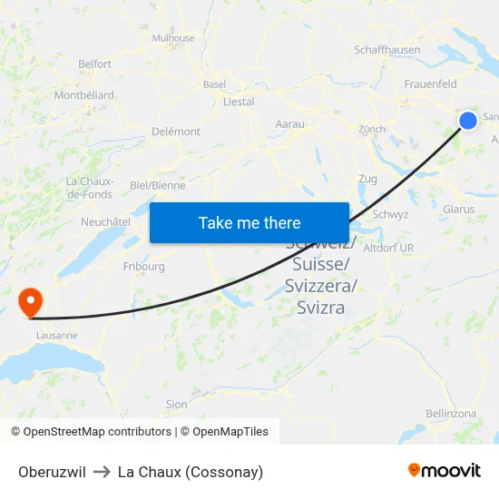 Oberuzwil to La Chaux (Cossonay) map