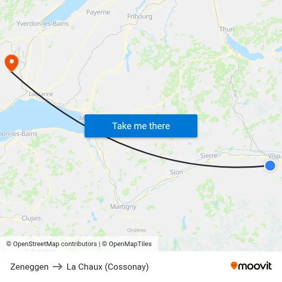Zeneggen to La Chaux (Cossonay) map
