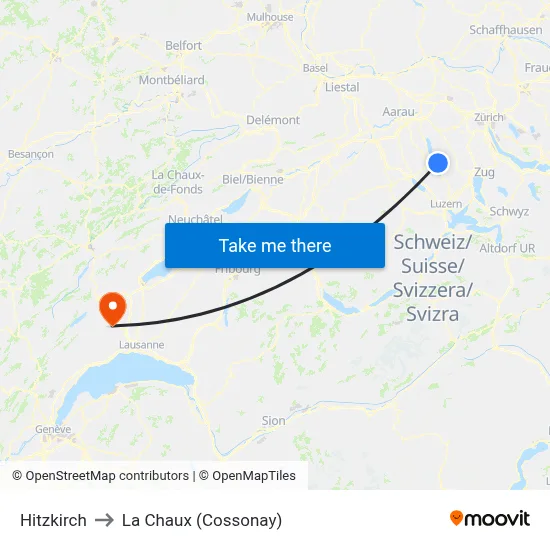 Hitzkirch to La Chaux (Cossonay) map