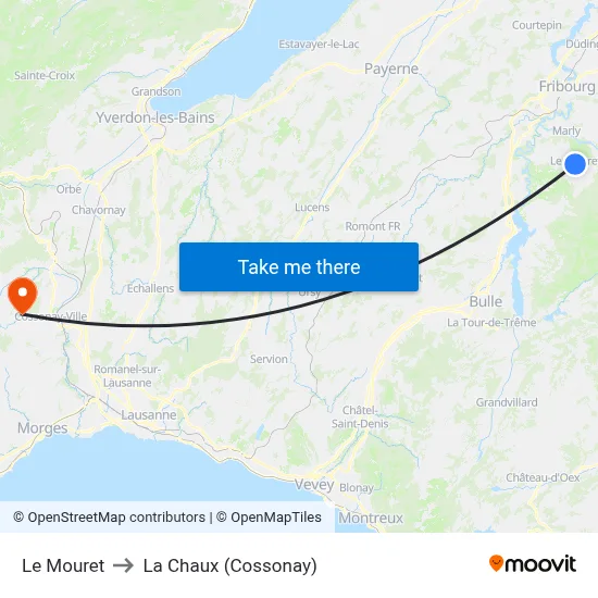Le Mouret to La Chaux (Cossonay) map
