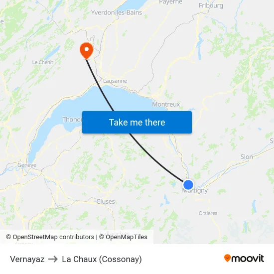 Vernayaz to La Chaux (Cossonay) map