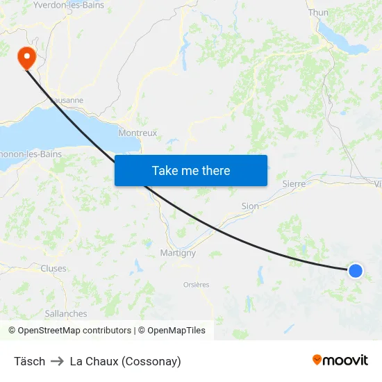Täsch to La Chaux (Cossonay) map