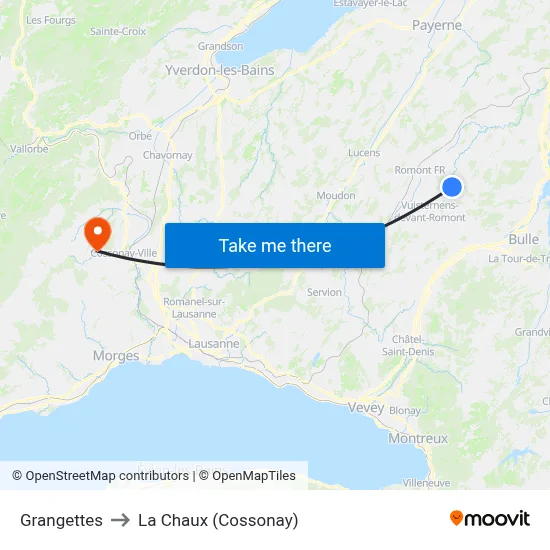 Grangettes to La Chaux (Cossonay) map