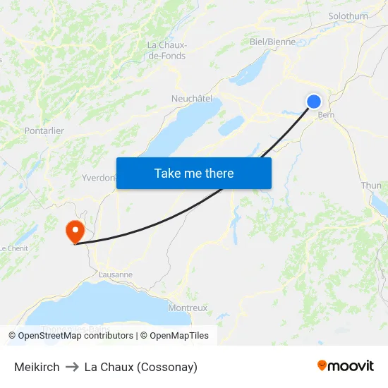 Meikirch to La Chaux (Cossonay) map