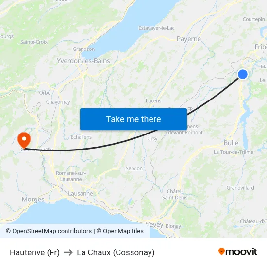 Hauterive (Fr) to La Chaux (Cossonay) map