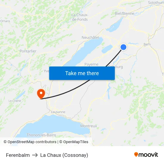 Ferenbalm to La Chaux (Cossonay) map