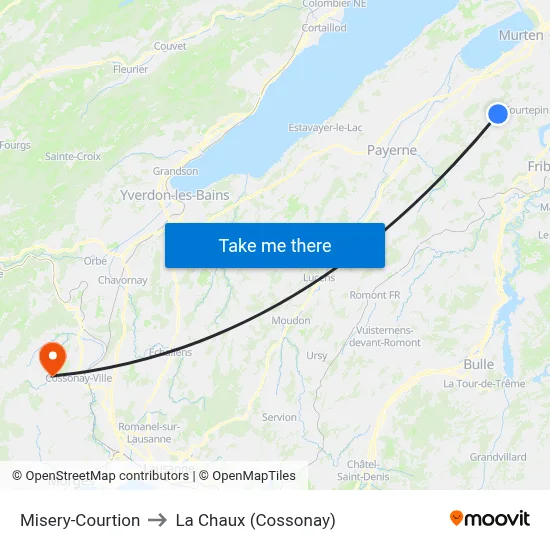 Misery-Courtion to La Chaux (Cossonay) map