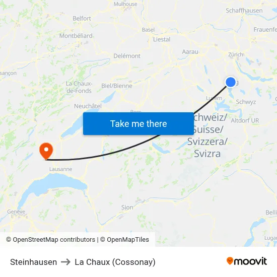 Steinhausen to La Chaux (Cossonay) map