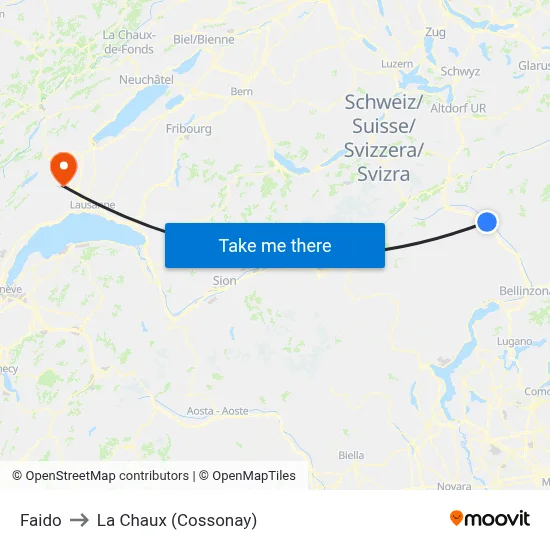 Faido to La Chaux (Cossonay) map