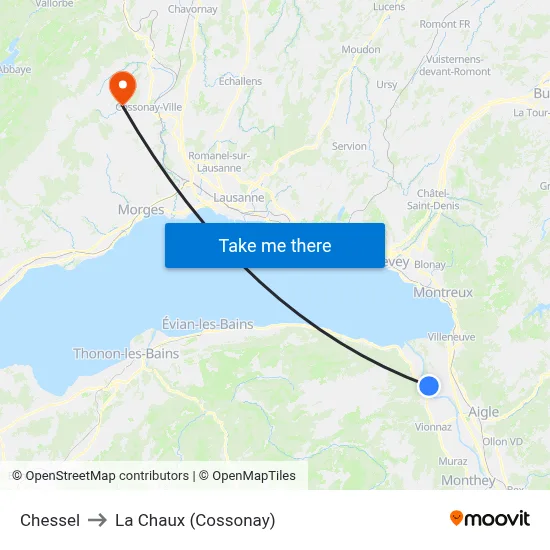 Chessel to La Chaux (Cossonay) map