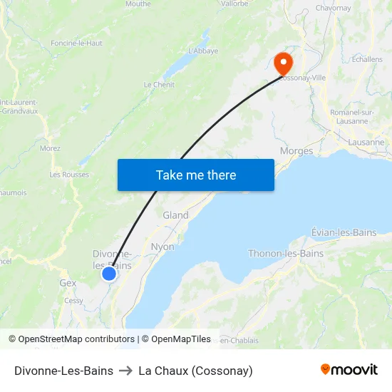 Divonne-Les-Bains to La Chaux (Cossonay) map