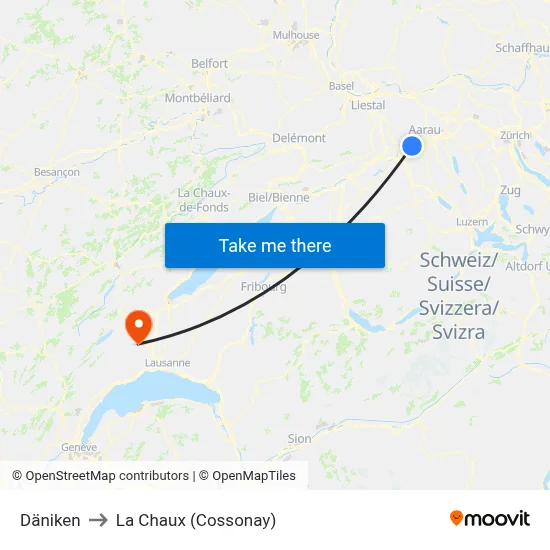 Däniken to La Chaux (Cossonay) map