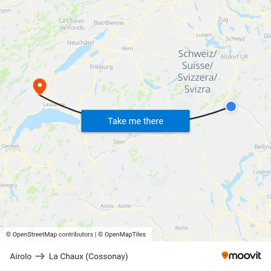 Airolo to La Chaux (Cossonay) map