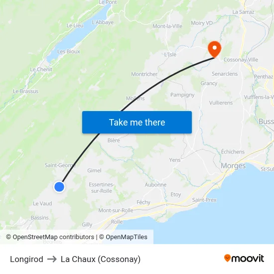Longirod to La Chaux (Cossonay) map