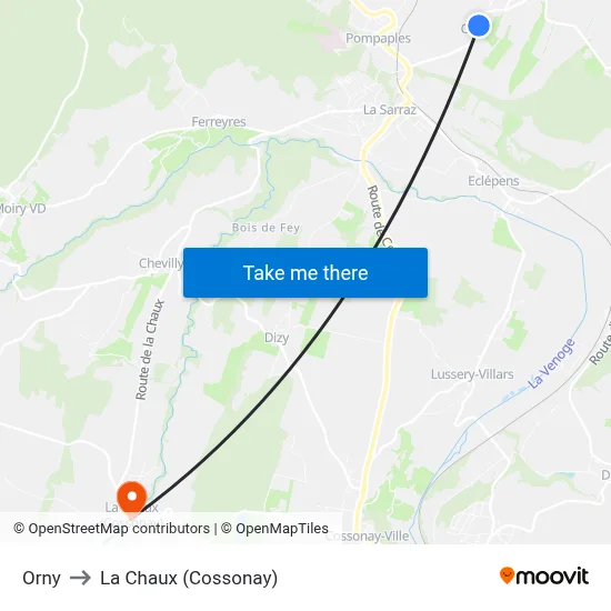 Orny to La Chaux (Cossonay) map