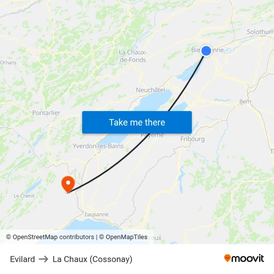 Evilard to La Chaux (Cossonay) map