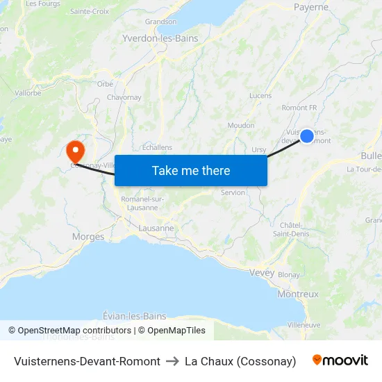 Vuisternens-Devant-Romont to La Chaux (Cossonay) map
