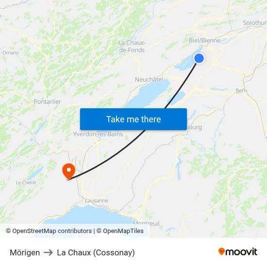 Mörigen to La Chaux (Cossonay) map