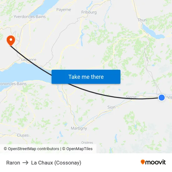 Raron to La Chaux (Cossonay) map
