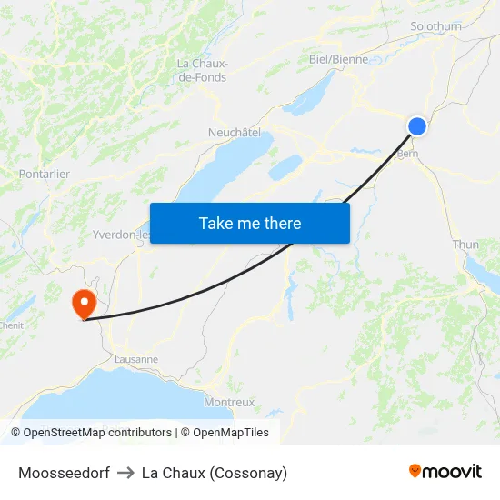 Moosseedorf to La Chaux (Cossonay) map