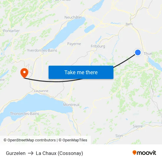 Gurzelen to La Chaux (Cossonay) map