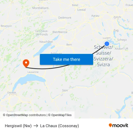 Hergiswil (Nw) to La Chaux (Cossonay) map