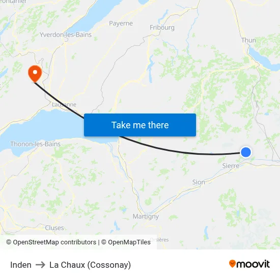 Inden to La Chaux (Cossonay) map