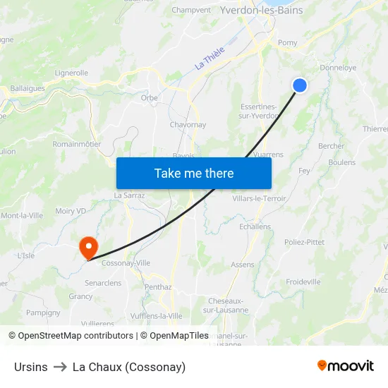 Ursins to La Chaux (Cossonay) map