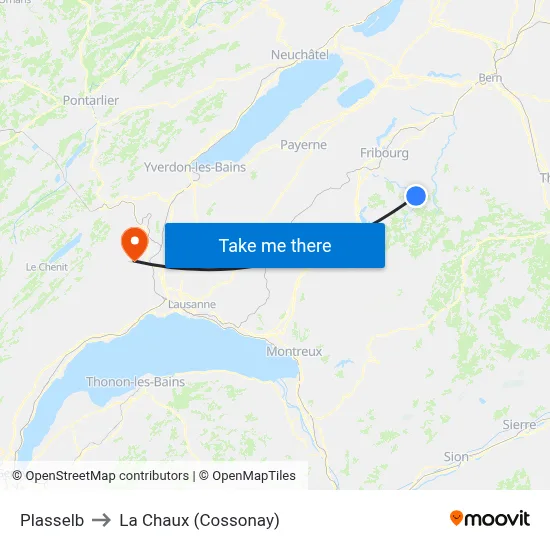 Plasselb to La Chaux (Cossonay) map