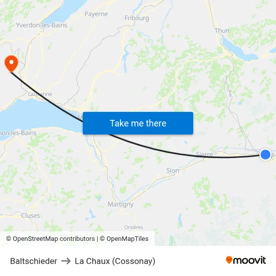 Baltschieder to La Chaux (Cossonay) map
