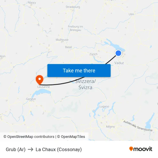 Grub (Ar) to La Chaux (Cossonay) map