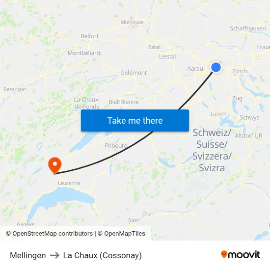 Mellingen to La Chaux (Cossonay) map