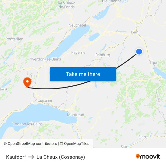Kaufdorf to La Chaux (Cossonay) map