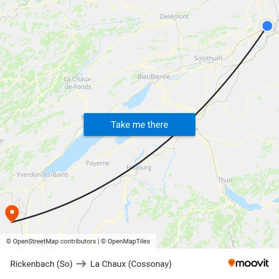 Rickenbach (So) to La Chaux (Cossonay) map